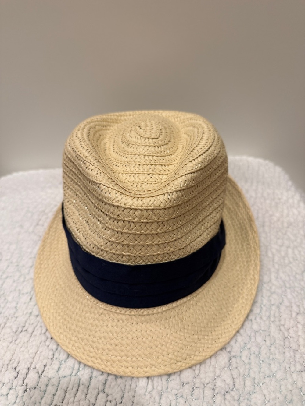 Women’s Straw Fedora with Navy Band